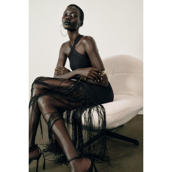 ZARA STRETCH LONG DRESS WITH FRINGING - Picture 5 of 12